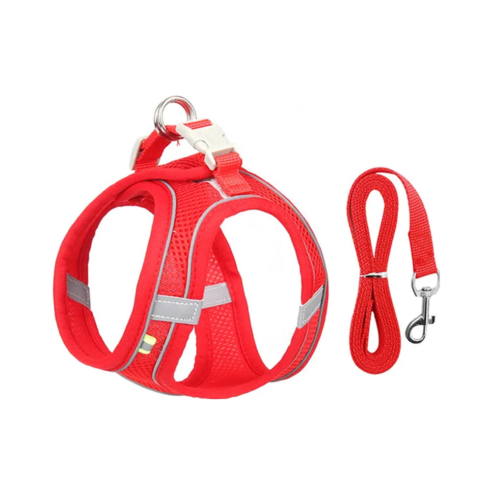 Adjustable French Pets Mesh Harness With Leash