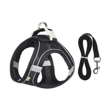 Adjustable French Pets Mesh Harness With Leash