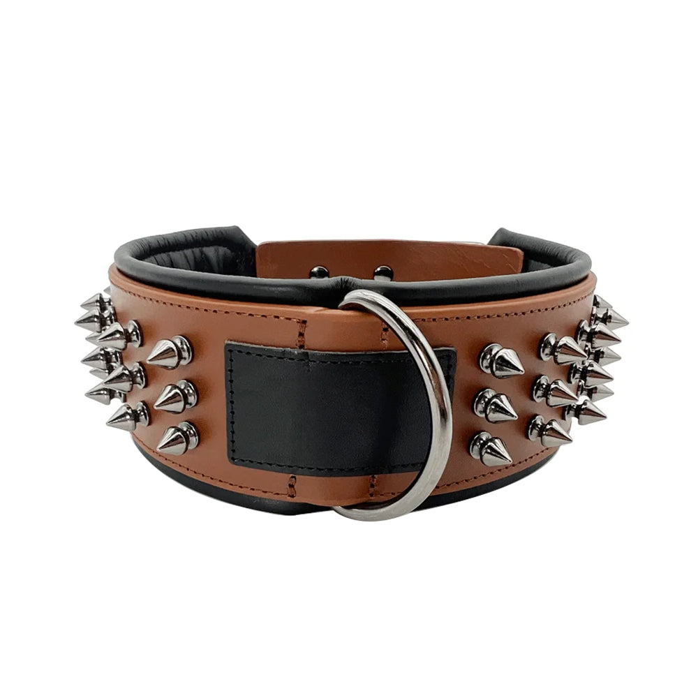 Durable Genuine Leather Studded Spike Collar