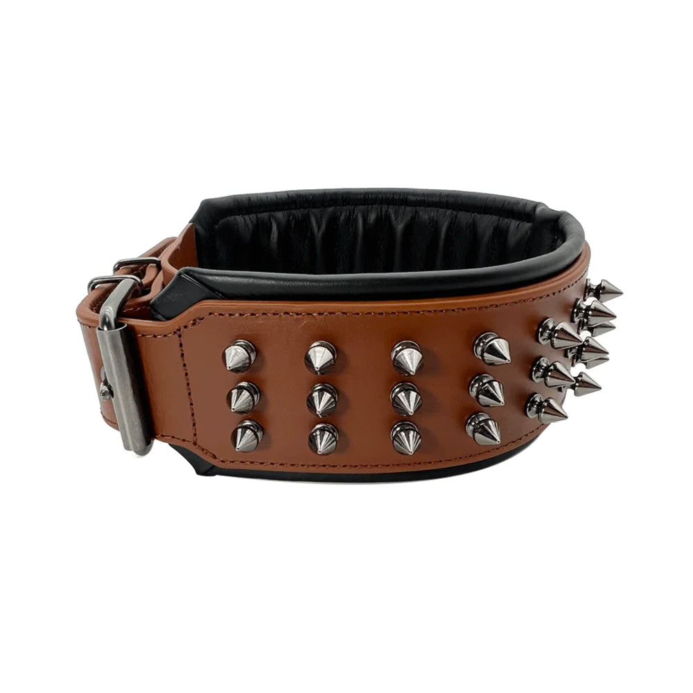 Durable Genuine Leather Studded Spike Collar