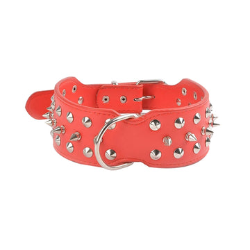 2" Wide Durable Leather Studded Spike Collar