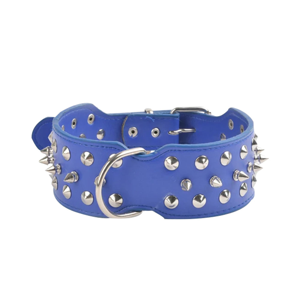 2" Wide Durable Leather Studded Spike Collar