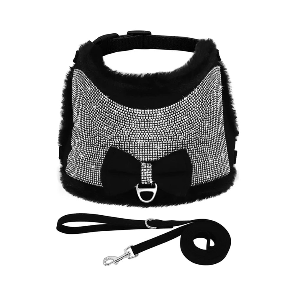 Bowknot Soft Rhinestone Harness With Leash