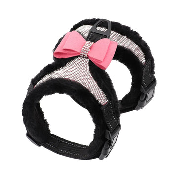 Bowknot Winter Soft Pets Rhinestone Harness